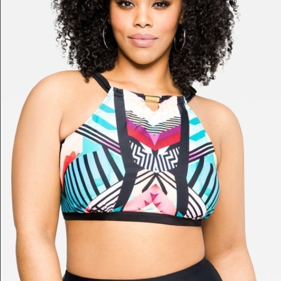 Ashley Stewart Tribal Print Halter Swim Top - Picture 1 of 8